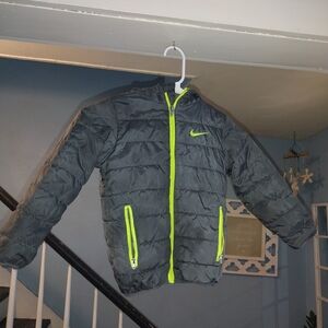 Nike Gray Puffer Jacket with Neon Accents XS